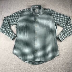 Peter Millar Mens Green Gingham Check Cotton Button Down Shirt Large Long Sleeve